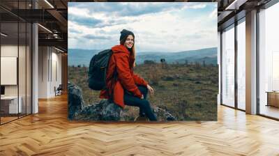 hiker on top of mountain Wall mural