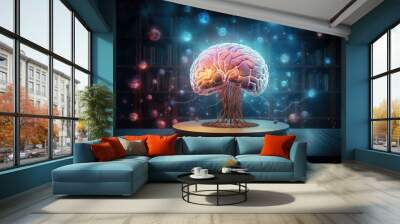 Illustration background concept mind idea intelligence science human brain technology digital information Wall mural