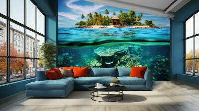 Lagoon reef nature island water tropics blue beach underwater sea ocean summer Wall mural