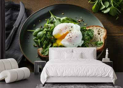 Lunch toast meal healthy bread egg snack green breakfast white food Wall mural