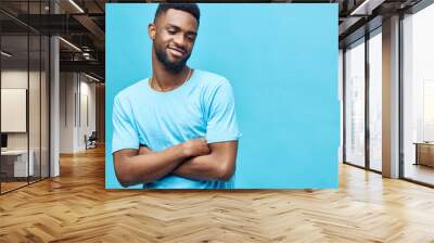 man african casual white smiling background guy blue black american fashion expression portrait Wall mural