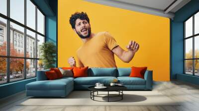 Man guy cheerful face young portrait studio person fashion smile happy background expression Wall mural