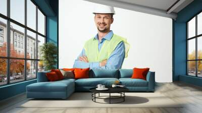 man in construction uniform white helmet safety studio Wall mural