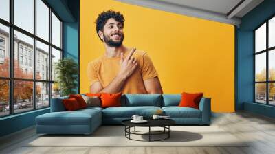 Man portrait adult confident expression guy face background happy person white young Wall mural