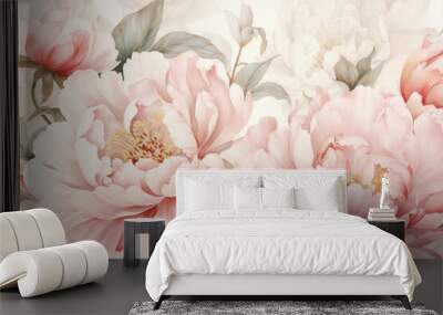 Nature rose watercolor flowers pattern romantic art pink peony floral Wall mural