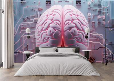 Neon abstract cyber intelligence health artificial brain digital concept pink science technology Wall mural