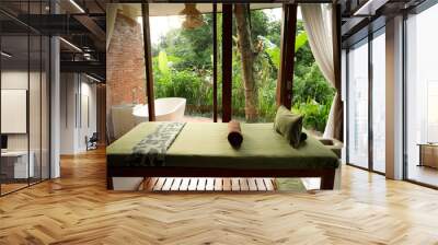 open room outdoors fresh tropical style empty grass exotic bed Wall mural