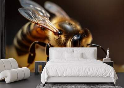 pollen closeup ai macro bee yellow gold nature insect honey background. Generative AI. Wall mural