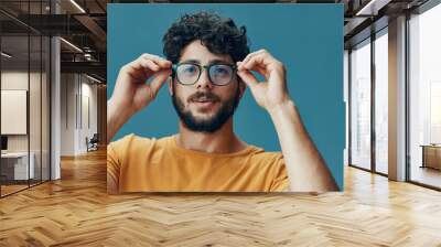 Portrait young fashionable person face attractive men background looking expression cool guy adult confident Wall mural