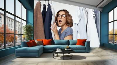 pretty woman clothing store buyer sale isolated background Wall mural