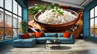 rice vegetarian white asian meal food diet grain healthy organic. Generative AI. Wall mural