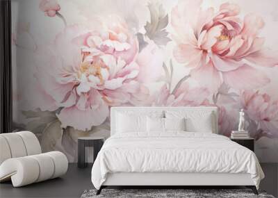 Rose flowers romantic nature peony pink abstract floral beauty pattern art watercolor Wall mural