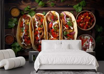 sauce meal tomato vegetable pepper chili taco food fresh mexican. Generative AI. Wall mural