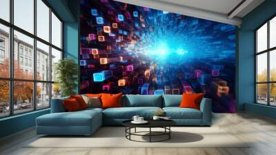 Shine digital design christmas concept blue futuristic glowing night background technology light neon abstract Wall mural