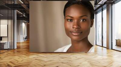 Smiling african american woman portrait with beautiful smile and confident look, beauty and confidence concept Wall mural