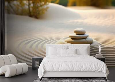 Stones relaxation zen sand spirituality rock garden meditation simplicity calm balance Wall mural