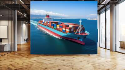 Trade shipping container freight industrial export cargo business sea transportation vessel Wall mural