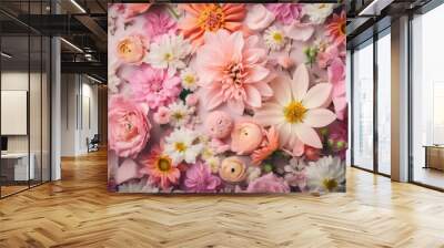 valentine watercolor spring design background flower peonies pastel blossom art color. Generative AI. Wall mural