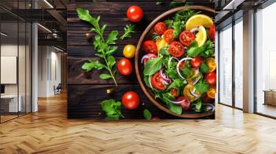 vegetable diet salad healthy fresh dark background green dinner food vegetarian. Generative AI. Wall mural