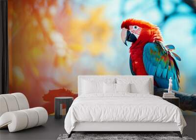 Wildlife beauty nature bird parrot beak tropics animal red blue wild macaw Wall mural