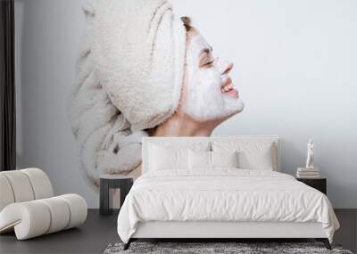 woman cream face mask bare shoulders clean skin Wall mural