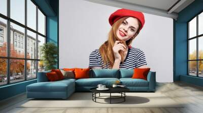 woman in beret red smile portrait Wall mural