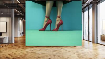 woman long fashion leg red colorful foot shoe beautiful concept blue. Generative AI. Wall mural