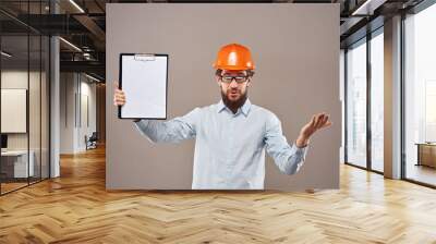 Worker man orange hard hat construction industry manual Wall mural