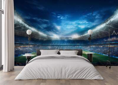 world light sport game football goal green stadium arena soccer. Generative AI. Wall mural