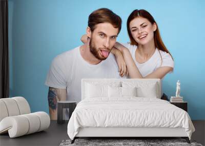 young couple white t-shirts fun tattoos for men Wall mural