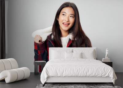 young woman with a red scarf Wall mural