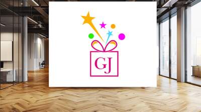 Gift Box, gift shop letter alphabet G J logo icon in gold or golden color for Luxury brand design for company and business Wall mural