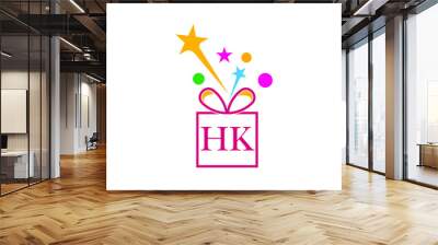 Gift Box, gift shop letter alphabet H K logo icon in gold or golden color for Luxury brand design for company and business Wall mural