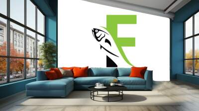 Letter F with fish logo design vector template Wall mural