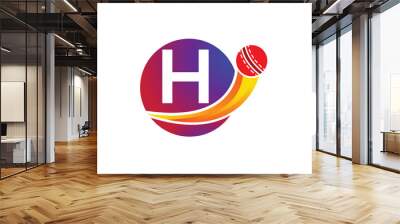 Letter H Cricket Logo Concept With Moving Cricket Ball Icon. Cricket Sports Logotype Symbol Vector Template Design. Wall mural