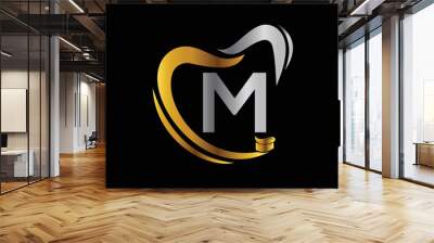 Letter M Dental Logo Design Template Inspiration With Tooth Brush Symbol, Vector Illustration. Wall mural