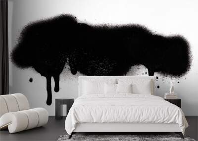 Black color spray paint or graffiti design element on the white wall background. Wall mural