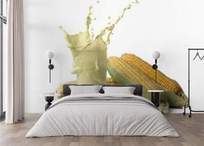 fresh corn milk and corn isolated on white background,corn milk splash Wall mural