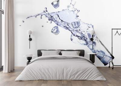 glass and Cubes ice of splashing drinking water on white Wall mural