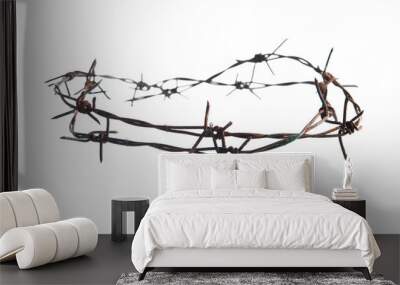 Old rusty barbed wire circle isolated on white background Wall mural