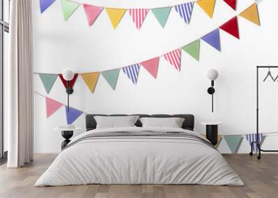 Paper party flags for decoration and covering on white background. Wall mural