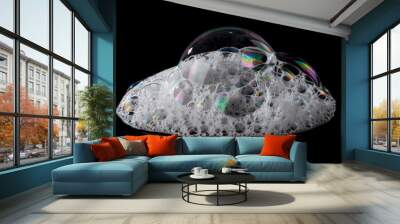 Soap foam Shaving cream bubble isolated on black background Wall mural