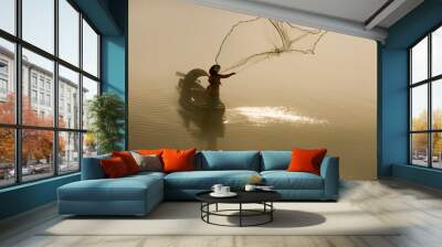 fogs over lake Wall mural