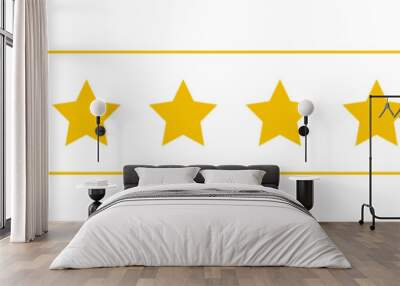 5 Star rating, customer review with gold stars flat vector icons for apps and websites. set of stars isolated on white background. Star icon. Stars in modern simple flat style vector Wall mural