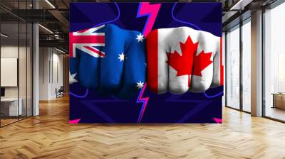 Australia VS Canada T20 Cricket World Cup 2024 concept match template banner vector illustration design. Flags painted on hand with colorful background Wall mural