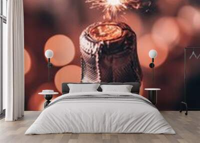 Champagne bottle with sparklers celebrating new year's eve Wall mural