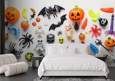 Halloween toys forming a spooky and festive flat lay composition Wall mural