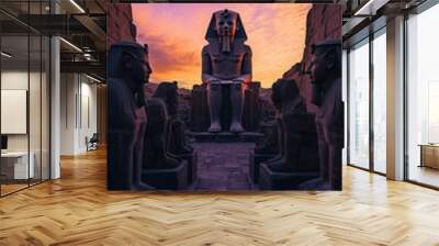 Majestic statue of ramses ii guarding luxor temple at sunset Wall mural