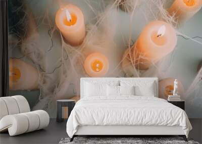 Several lit candles creating a spooky halloween atmosphere Wall mural