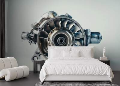 Turbocharger showing compressor housing and turbine housing on white background Wall mural